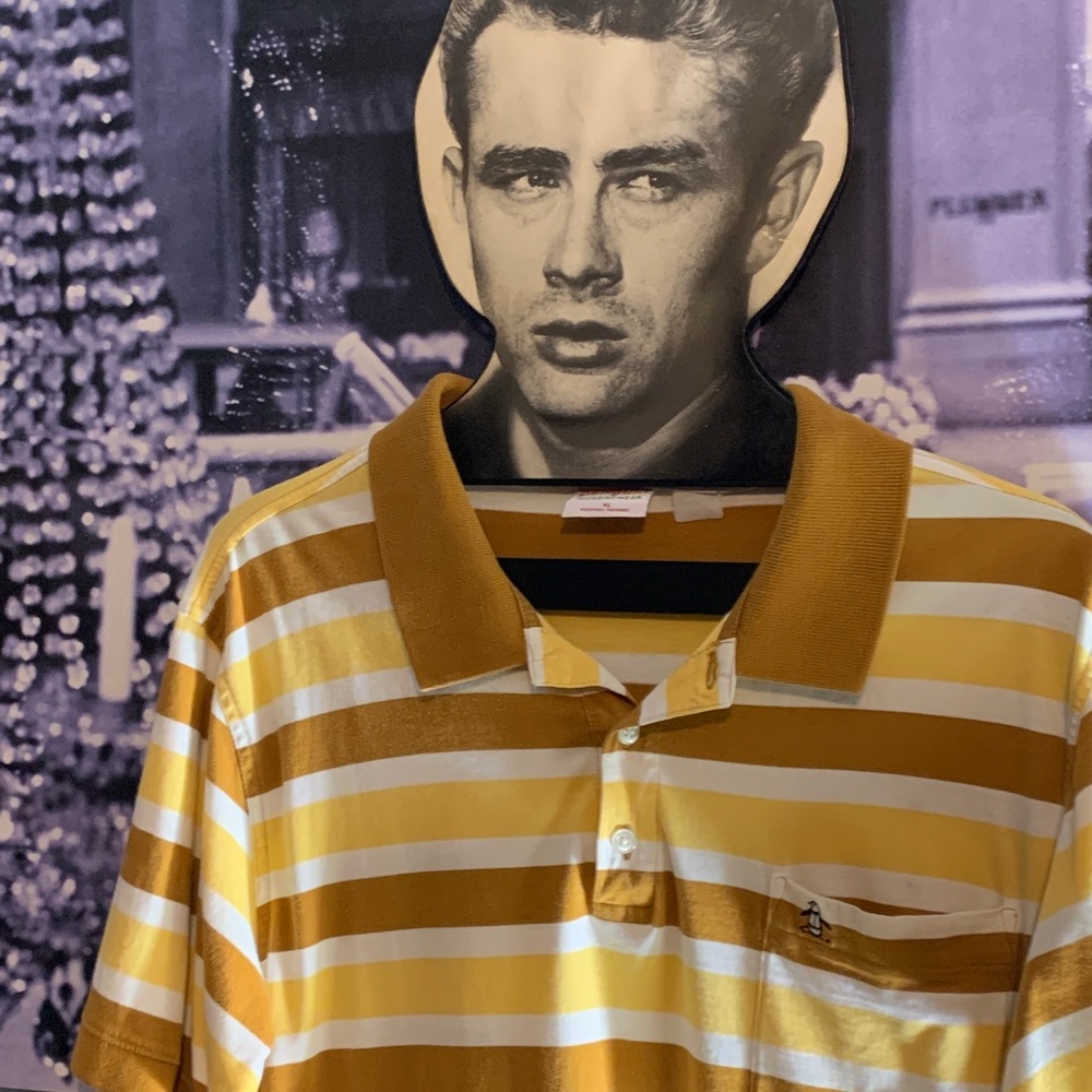 Original Penguin Mustard and White Striped Polo XL EUC